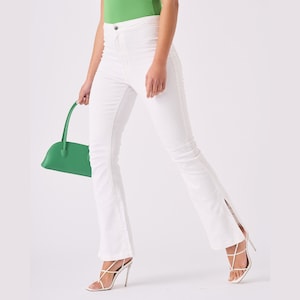 Flared Jeans Women | High Waisted Pants | Bell Bottom Jeans | Flare Jeans White | Summer Jeans | Denim Split Flare Jeans