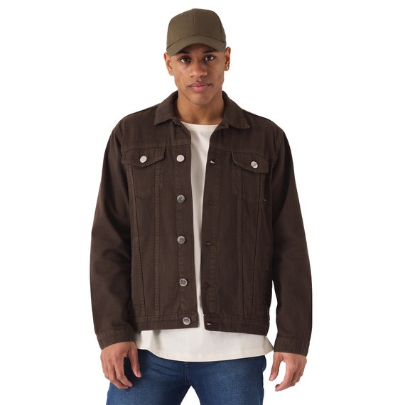 Slim-fit denim jacket, brown, for men - GB161