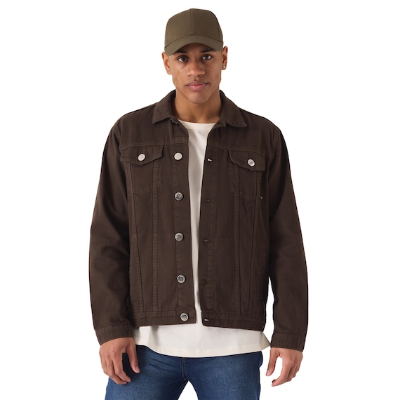 Slim-fit denim jacket, brown, for men - GB161