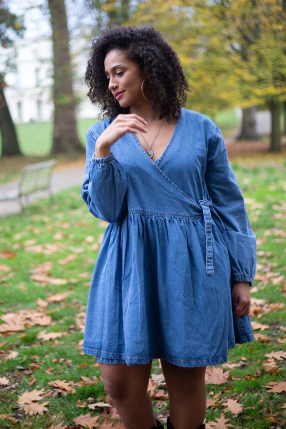 Plus Wrap Tie Denim Dress - Light Blue Wash - Etsy