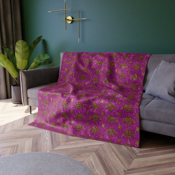 Crushed Velvet Blanket Gift for Her Christmas Blanket Boho Throw Blanket Bee Pattern Crushed Velvet Bedding Living Room Sofa Couch Bed. Etsy