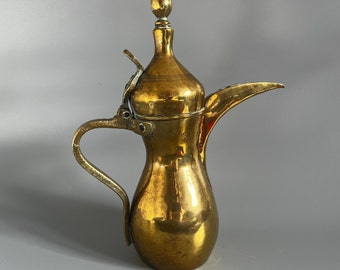 Antique Dallah Brass Arabic Coffee Pot Signed Marked