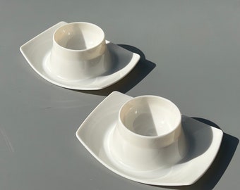 Vintage GERDA Germany Egg Cups White Pair Atomic Age Sputnik Style mid century