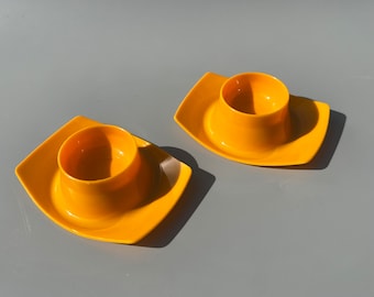 Vintage GERDA Germany Egg Cups Yellow Pair Atomic Age Sputnik Style mid century