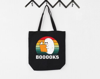 Bookish Tote Bag, Organic Cotton Tote Bag, Booooks With A Cute Ghost Book Bag, Library Bag, Shopping Tote, Bookish Gift