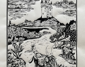 Linoprint: Black Bull of Norroway