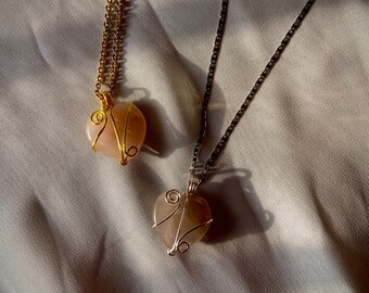 heart rose quartz handmade copper non-tarnish wire-wrapped pendant | Wire Wrapped Bead | Wire Wrapped Jewelry | Jewelry | Pendant |