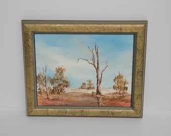 Australian Summer Oil Painting Waterhole | Signed with the artist's initials in a beautiful golden frame | Central Australia