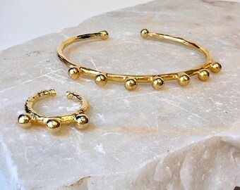 Gold Jewelry Set Beaded Bracelet Set Open Ring and Cuff Bracelet Statement Jewelry Beaded Bracelet Gold Ring Boho Jewelry Gift For Her
