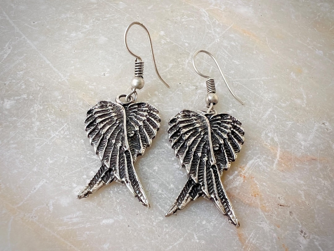Unisex Angel Wing Earrings, Dainty Angel Drop Earrings, Angelic Dangle ...