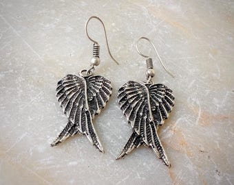 Unisex Angel Wing Earrings, Dainty Angel  Drop Earrings, Angelic Dangle Earrings, Antique Silver Angel Jewelry, Romantic Gift for Him Her