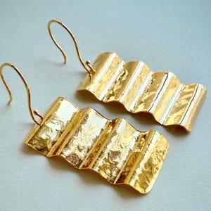 Geometric Statement Earrings 18k Gold Plated Modern Long Drop Earrings for Women Large Golden Brass Earrings, Trendy Earrings, Party Earring