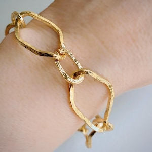 Eclectic Chain Link Bracelet, 18k Gold Plated Brass Statement Bracelet, Asymmetrical Bracelet, Geometric Bracelet, Golden Statement Jewelry