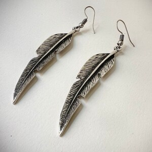 Feather Earrings Antique Silver Bird Feather Jewelry Boho Earrings, Unisex Earrings, Sliver Men Earrings, Non-Binary Jewelry