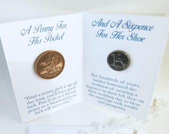 Irish Wedding Card: Lucky Penny & Sixpence Gift - Something Old, New, Borrowed, Blue