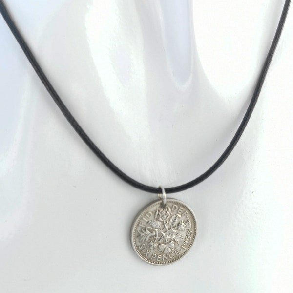 Lucky Sixpence Coin Necklace ~ Black Braided Cord ~ Jewellery ~ Vintage Charm ~ Wedding Tradition ~ British Gift ~ Handmade  ~ With Gift Box