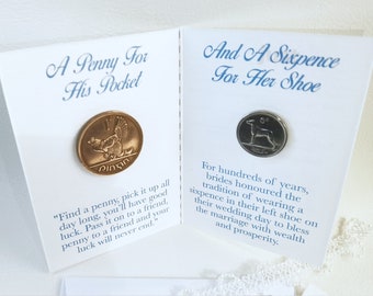 Irish Celtic Lucky Bride & Groom Penny for His Pocket Sixpence for Her Shoe Something Old Something New Something Borrowed Something Blue