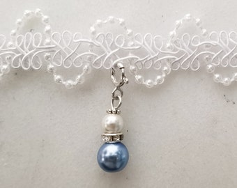 Something Blue Swarovski Pearls Sterling Silver Bridal Charm | Bouquet Charm | Garter Charm | Wedding Pearls | Wedding Sixpence | 925 Silver
