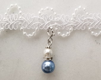 Iets blauw Swarovski parels Sterling zilveren bruids charme | Boeket charme | Kousenband charme | Bruiloft parels | Bruiloft Sixpence | 925 Zilver