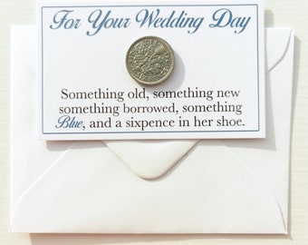 Lucky Sixpence for Her Shoe Something Old Something New Something Borrowed Something Blue Coin On Luxury Card With Luxury Envelope