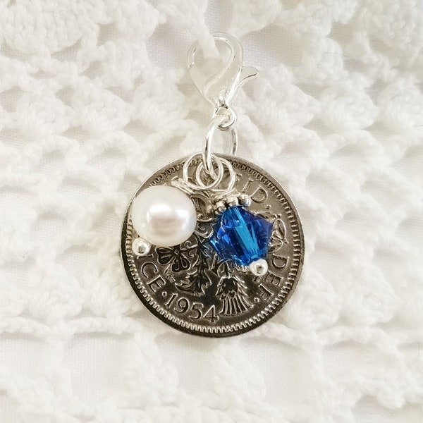 Queen Elizabeth Lucky Sixpence Bridal Charm | Bouquet | Garter | Wedding Pearls | 925 Silver | Vintage Wedding Sixpence | Something Old Blue