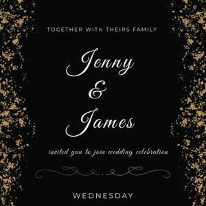 Black and Gold Elegant, Minimalist Wedding Invitation