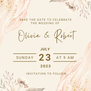 Light Grayish/Orange Flowery Save the Date & Wedding Invite Duo