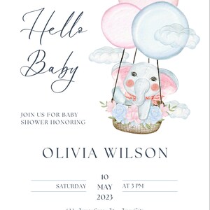 Elephant Baby Shower Invitation: Classic Style (Digital File)