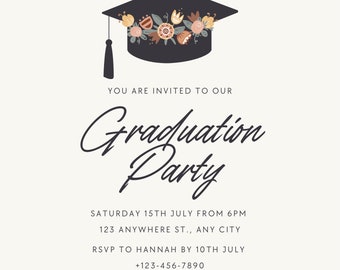Pink Floral Graduation Party Invite