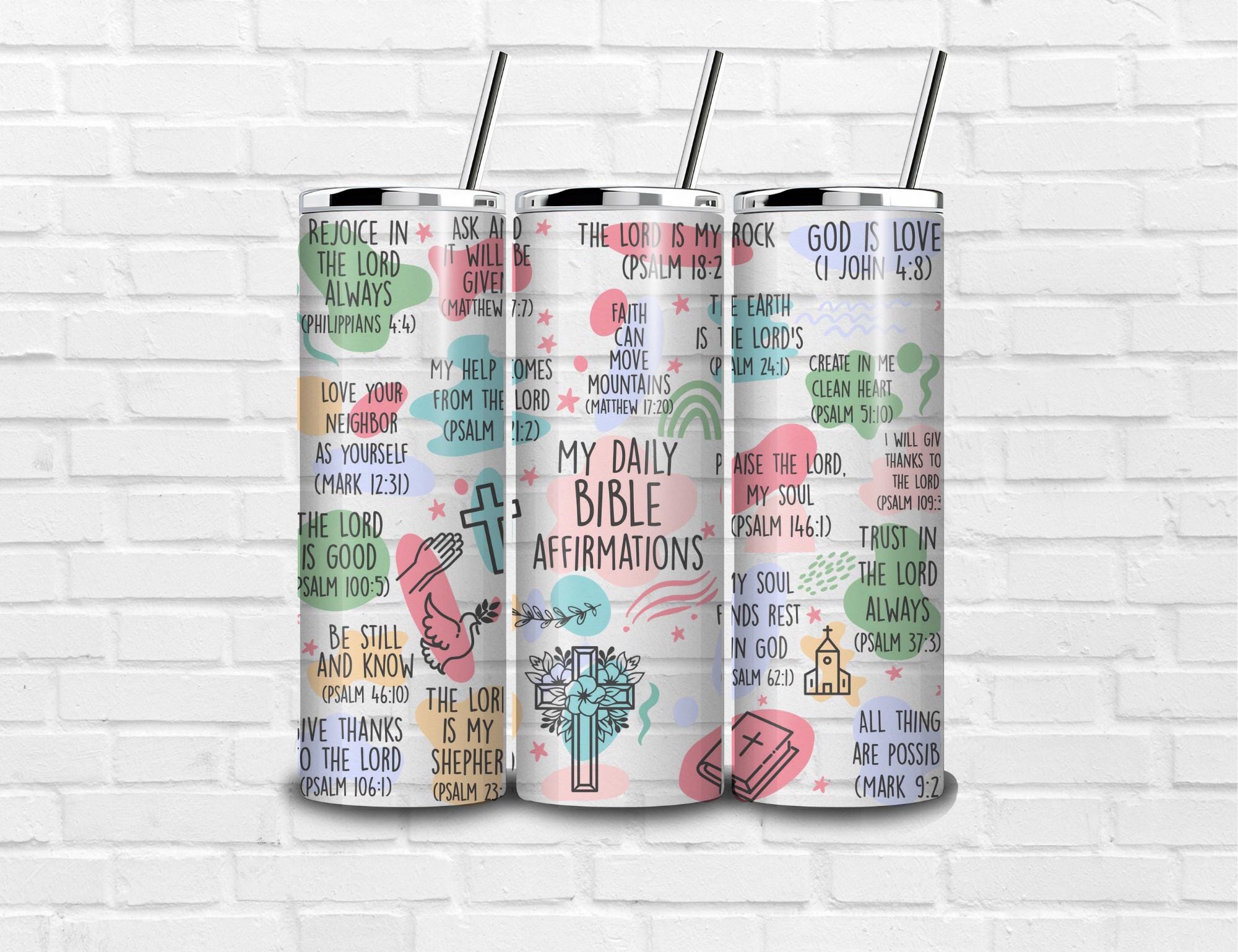 Bible Affirmations Tumbler | 20oz Christian Skinny Tumbler | Faith-Based Gift