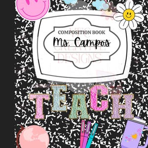 Retro Teacher Composition Notebook: Glittery Design (PNG Digital Download)