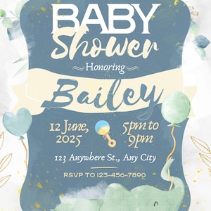Green Elephant Baby Shower Invitation (Digital Download)