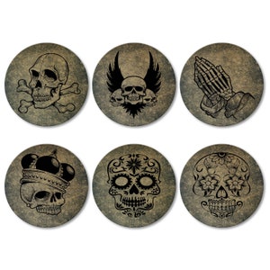 Coaster 6 pcs. Set "Skull" in high-quality transparent gift box and cork back