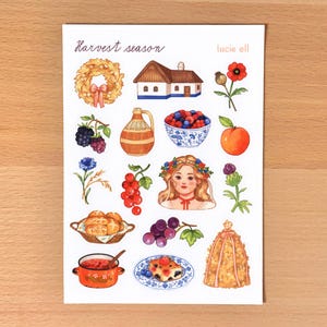 Hoja de pegatinas: temporada de cosecha / Decoración colorida eslava para agenda y bullet journal