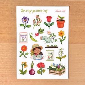 Hoja de pegatinas - Jardinería de primavera / Decoración de flores para bullet journal y planificador