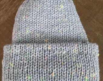 Adult Beanie - Gray with Neon Speckles! Double Layered Design