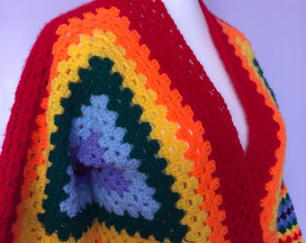 Crochet Rainbow Cardigan, Cropped with Flared sleeves, Boho, Festival, Rainbow Colours, Pride