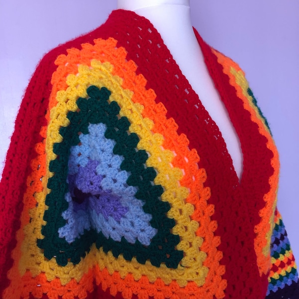 Crochet Rainbow Cardigan, Cropped with Flared sleeves, Boho, Festival, Rainbow Colours, Pride