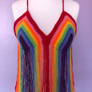 Crochet Melted Rainbow Crop Top. Size: Medium (UK 10-12). Boho, Festival Top, Backless, Summer Top, Bikini, Rainbow Colours, Pride