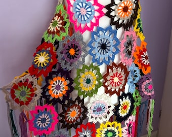 Beautiful multi-coloured flower crochet shawl/wrap