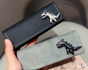 Étui à lunettes à la mode en cuir PU, coque rigide avec petit dinosaure, étui à lunettes de soleil portable