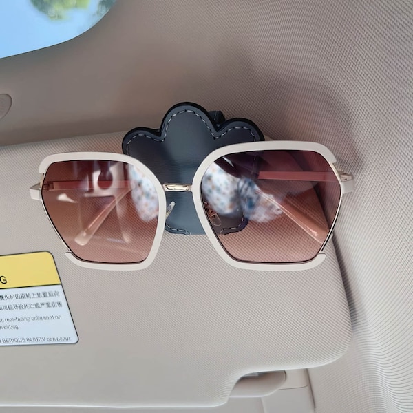 Magnetic Leather Sunglasses Holder for Car Sun Visor, Glasses Eyeglass Hanger Clip, Invoice Card Ticket Clip, One-handed Operation