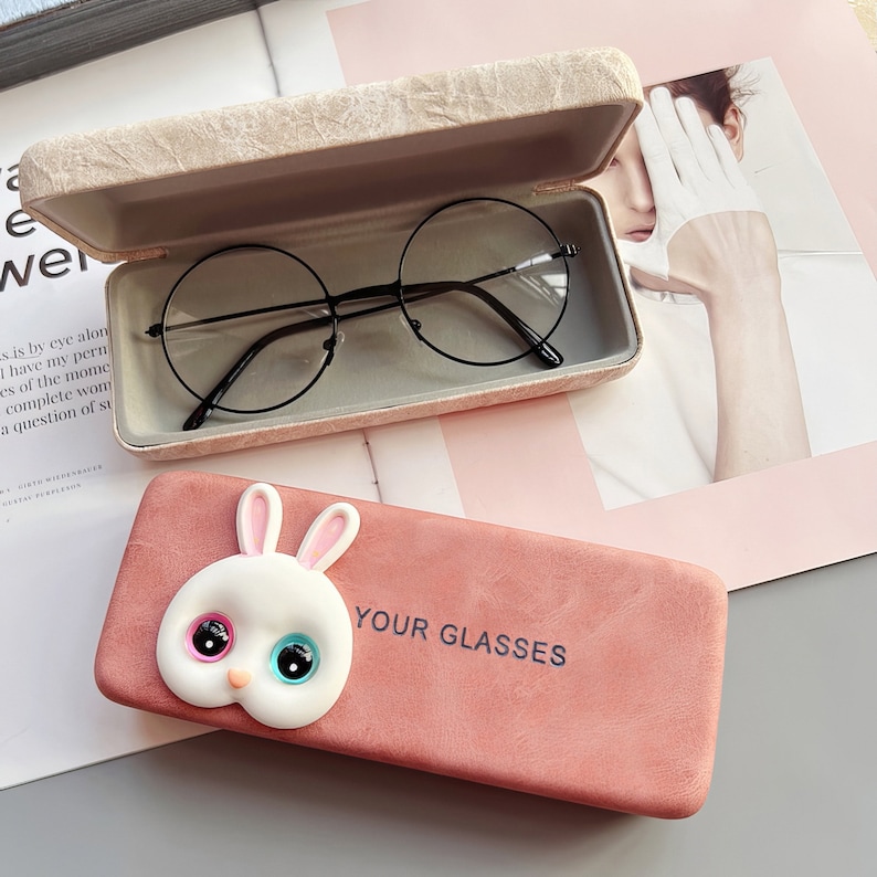 Realistic Bunny Hard Shell Glasses Case, Portable Cute Cat Hard