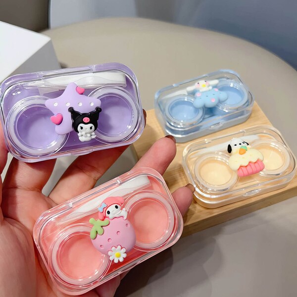 Portable Mini Box Contact Lens Case, Cute Animal No Twist Cap Cases with Tweezer, Travel Contact Eye Case for Outdoor Daily Use