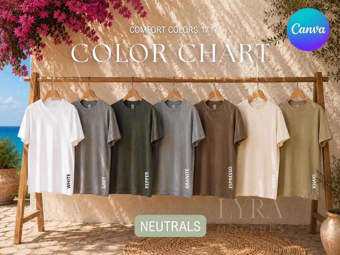 Tabela de Cores Comfort Colors 1717, Camisetas em Tons Neutros | Modelo ...