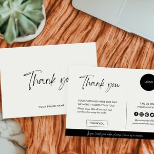 Dankeschön-Kartenvorlage für kleine Unternehmen, minimalistische Dankeschön-Karte für Ihre Bestellung, bearbeitbare Karte mit Canva, sofortiger Download