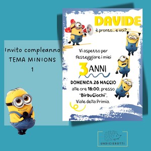 Invito whatsapp tema Minions, Invito digitale compleanno Minions, Locandina digitale compleanno