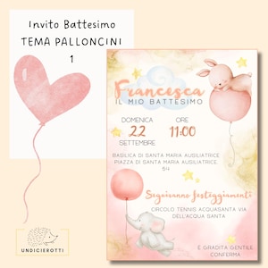 Invito Battesimo coniglietto, invito digitale Battesimo tema coniglietto, invito whatsapp Battesimo palloncini, invito colori pastello rosa