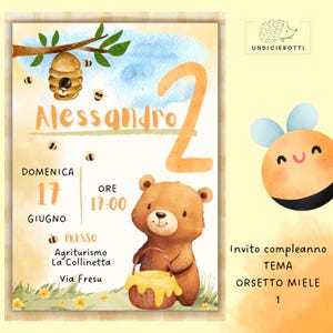 Invito whatsapp tema Orsetto miele, Invito digitale compleanno miele orso, Locandina digitale compleanno