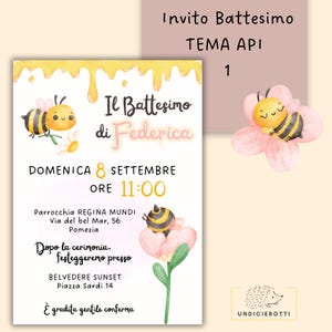 Invito digitale Battesimo, Invito Battesimo tema api, Locandina invito Battesimo tema api